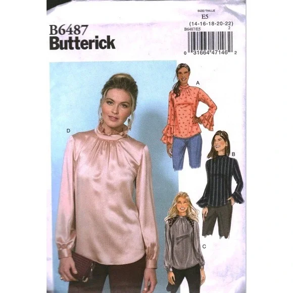 Butterick B6487 Sewing Pattern Misses Tops Blouse Bell Sleeve Size 14-16 E5