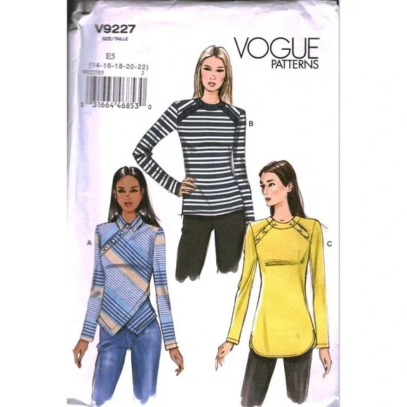 Vogue V9227 Misses Knit Tops Sewing Pattern Size 14-16 Asymmetrical Button Tunic