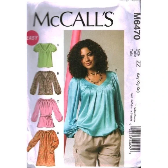 McCalls M6470 Sewing Pattern Misses Tops Tunic Dress Size ZZ L-XL Easy CUT