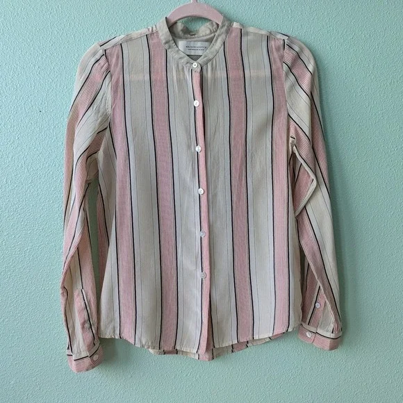 Maison Scotch Amsterdams Blauw Silk Striped‎ Button Down Blouse Pink Cream Black