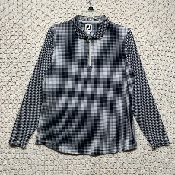 Footjoy Golf Pullover Men's Sz M Blue White Geometric 1/4 Quarter Zip  Long Slv