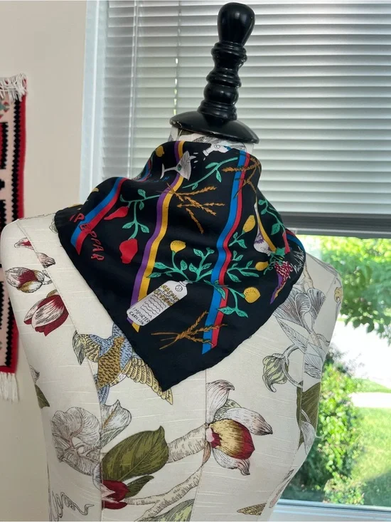 Black Multicolor Botanical Silk Scarf - Nicole Miller vodka absolute