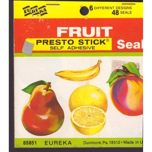 Vintage Eureka Fruit Presto Stick Self Adhesive Seals 48 Count 85851 Made in USA
