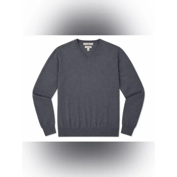 Peter Millar Men’s Large Gray V-Neck Silk Cashmere Cotton Knit Sweater L