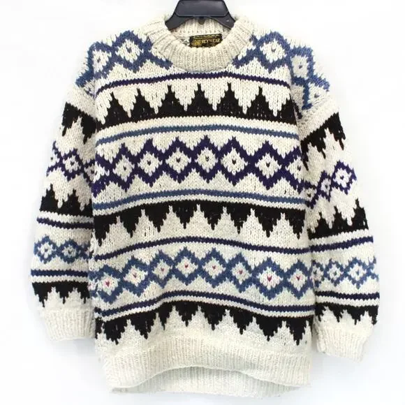 Rey Wear Vintage 100% Wool Fishermen Chunky Knit Pullover Sweater One Size