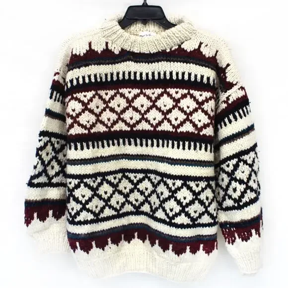 Door to the World Vintage Wool Fishermen Chunky Knit Pullover Sweater One Size