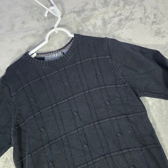 Oscar de la Renta Knit Sweater Textured Cotton Blend Pullover‎ Black Mens M
