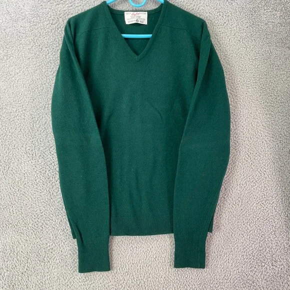 Byford V-Neck Sweater Mens 44 Green Excellent Lambswool Hardy Amies England
