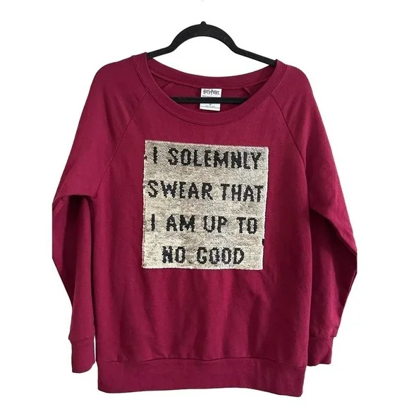 HARRY POTTER Flip Sequin Sweatshirt Marauders Map Mischief - Juniors Medium