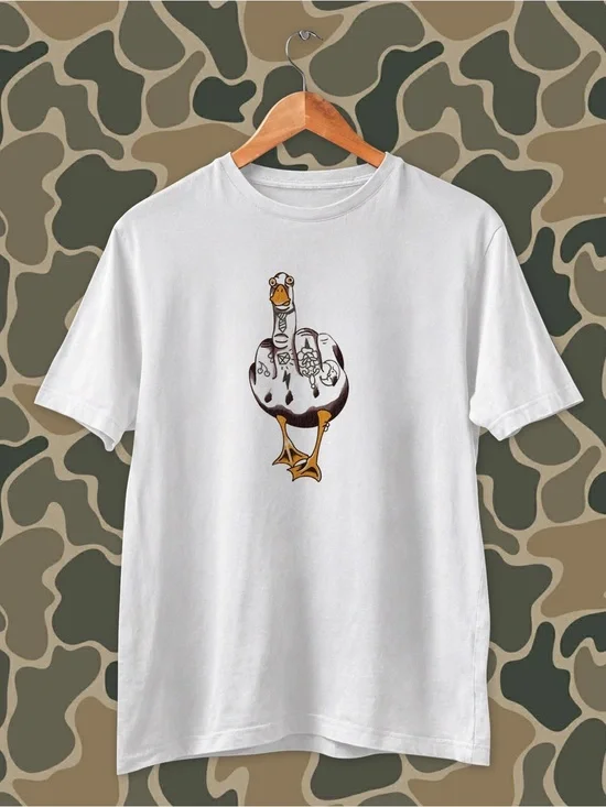 Funny Duck Middle Finger shirt, White Novelty Duck Graphic Pet Bird T-shirt