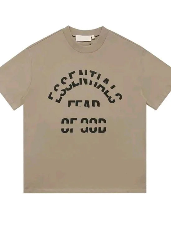 Fear of God Short Sleeve Tee in Taupe with Black Print