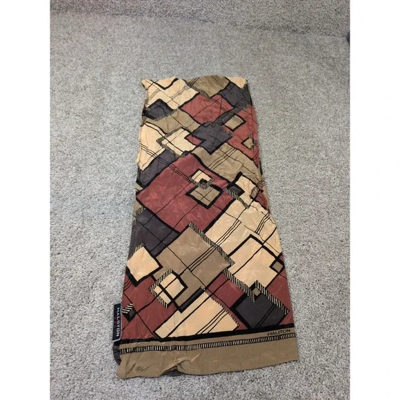 Halston Red 100% Silk Scarf Geometric Abstract Block Print Terracotta‎ Tan 28x10