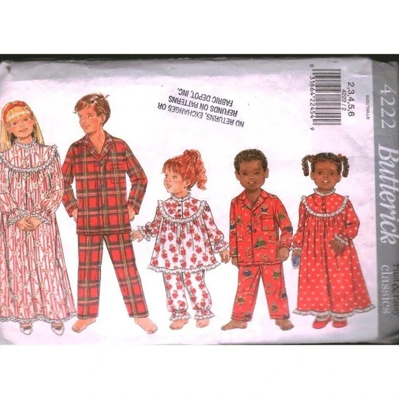 Butterick 4222 Childrens Nightgown Pajamas Sewing Pattern Size 2 3 4 5 cut
