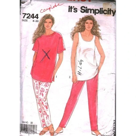 Simplicity 7244 Sewing Pattern Misses Pull-On Tops and Pants Size 8-16 CUT
