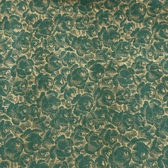 Vintage 50s Christmas Fabric Xmas Metallic Gold Roses Cotton 1 yard x 35.5