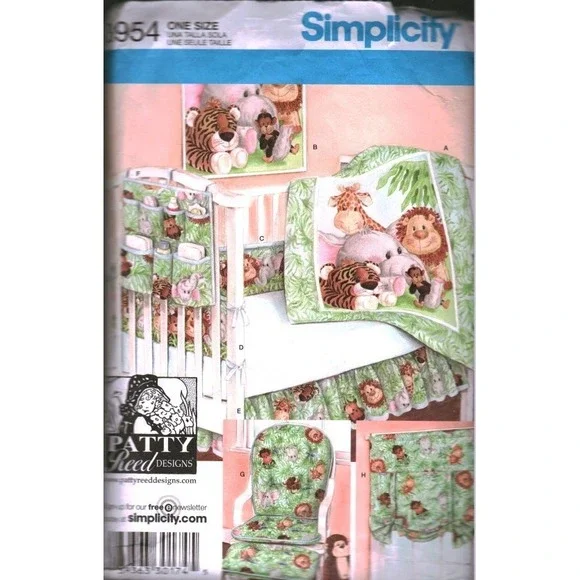 Simplicity 3954 Patty Reed Nursery Accessory Sewing Pattern Jungle Safari Theme