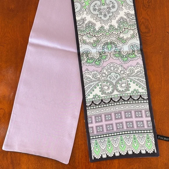 Talbots Cream‎ and Green Paisley Floral Sash, Skinny, Silk Scarf. Like NEW