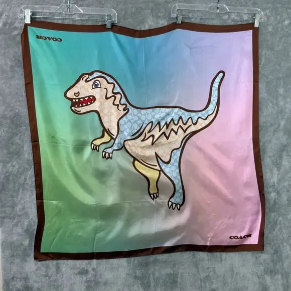 Coach Rexy Multicolor Silk Square Scarf Logo Print Satin Lightweight 35”