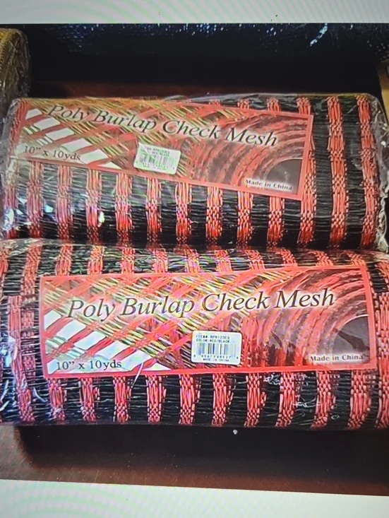 Poly Burlap Check Mesh Roll - Black & Red -