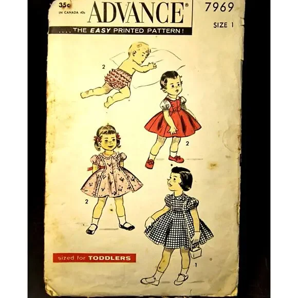 1975.  Vintage Advance Pattern Co. NY. 7969 Toddler Dress Bloomers Panties Sz 1