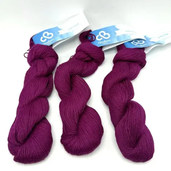 Cloudborn Alpaca Sport Yarn Magenta Lot of 3 Hanks Skeins 50g Peru 100% Alpaca