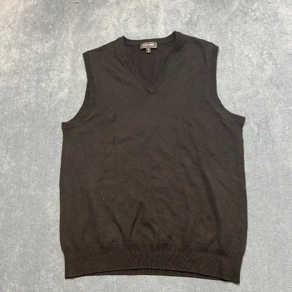 Express Extra Fine Merino Wool Sweater Vest Mens Medium Black V Neck Ribbed Hem
