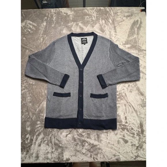 XRAY Jeans Mens XXL Cardigan Sweater Navy Blue Herringbone Knit Grandpa Preppy