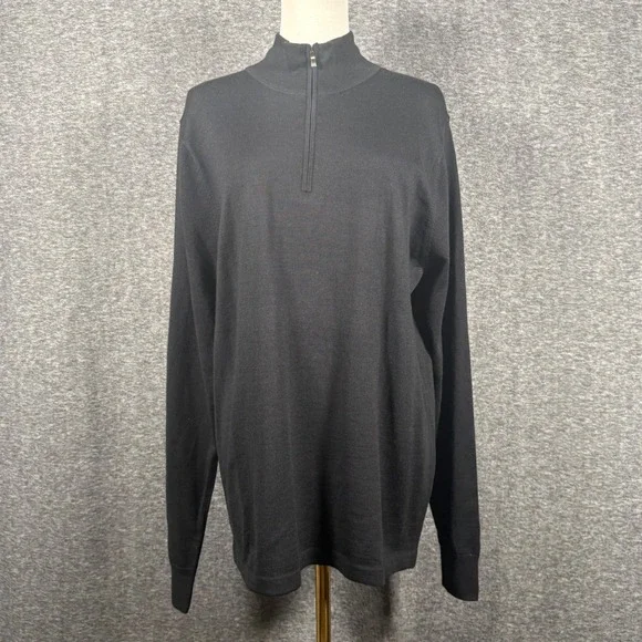 Nordstrom Mens Shop Black Merino Wool CoolMax Quarter Zip Sweater Medium
