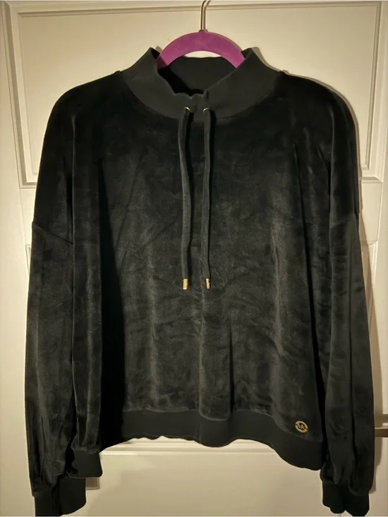 Michael Kors Black Velvet Velour Mock Neck Pullover Sweatshirt Size XL unisex