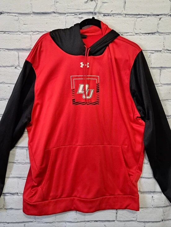 Under Armour Red and Black Crewneck Pullover Hoodie 2XL