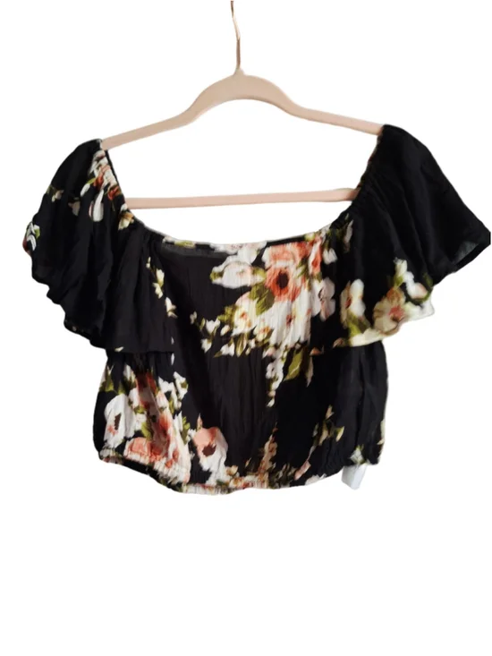Band of Gypsies Floral Crop Top, Size L, Black and Peach nwt cottage core