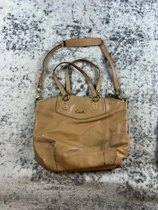 Coach Tan Satchel/Top Handle Bag with Gold Hardware, Zipper, Inner Pockets
