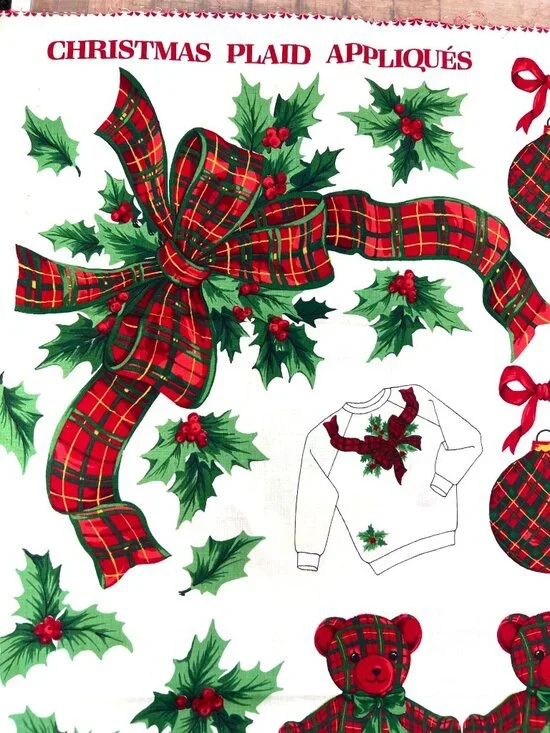 VTG Christmas Crafts Applique Fabric Panel VIP Cranston teddy bear ornaments
