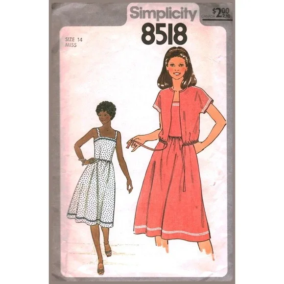 Vintage Simplicity 8518 Sewing Pattern Misses Sundress and Jacket Size 14 1978