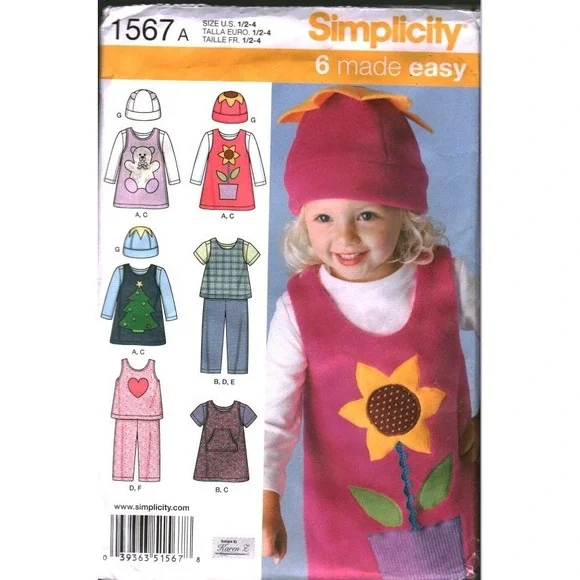 Simplicity 1567 Toddlers Jumper Top Pants Hat Sewing Pattern Size 1/2-4 Karen Z