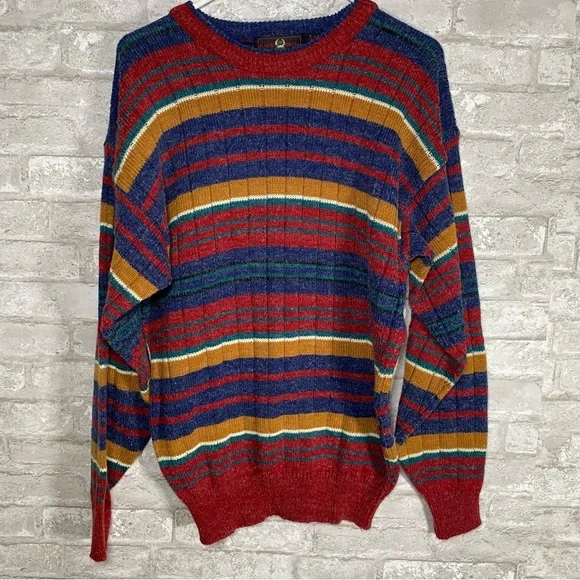 Vintage 90s grunge‎ colorful Striped Crewneck Sweater men’s size XL stretchy