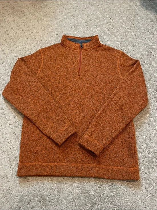 Peter Millar Men's Heathered Orange Half-Zip Sweater