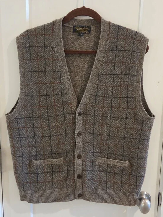 Vintage Brooks Brothers Lambswool Knit 5-Button Plaid Sweater Vest - Size Medium