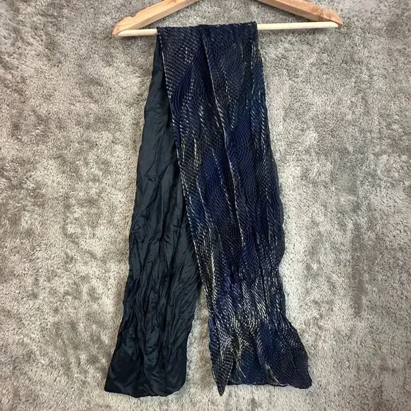 Segalini Italy Silk Rayon Scarf Blue Gold Plush Velvet Feel