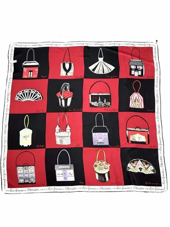 Lulu Guinness Silk Scarf Red Black Novelty Handbag Print Collectibles Theme