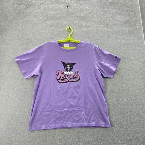 Uniqlo Women Shirt XL Purple Graphic Print Kuromi Cat‎ Short Sleeve