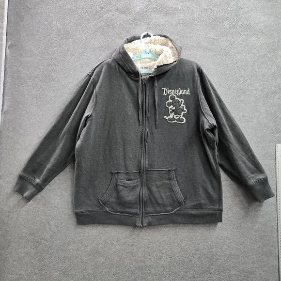 Disney‎ Parks Women Hoodie 1X Gray Disneyland Text And Mickey Mouse Fleece Lined