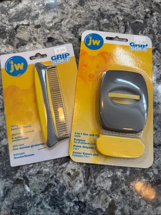 Grip Soft Grooming Comb & Shedding Tool Set - Gray and Yellow