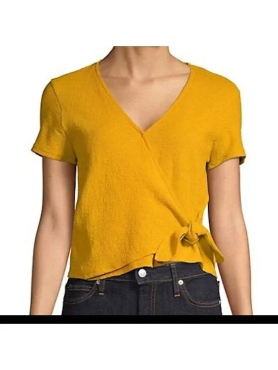 Madewell Texture & Thread cropped Tie Front Wrap Shirt Golden Yellow