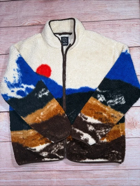 Original Use Men’s Large Mountain Sherpa Fleece Jacket Full Zip Scenic Print