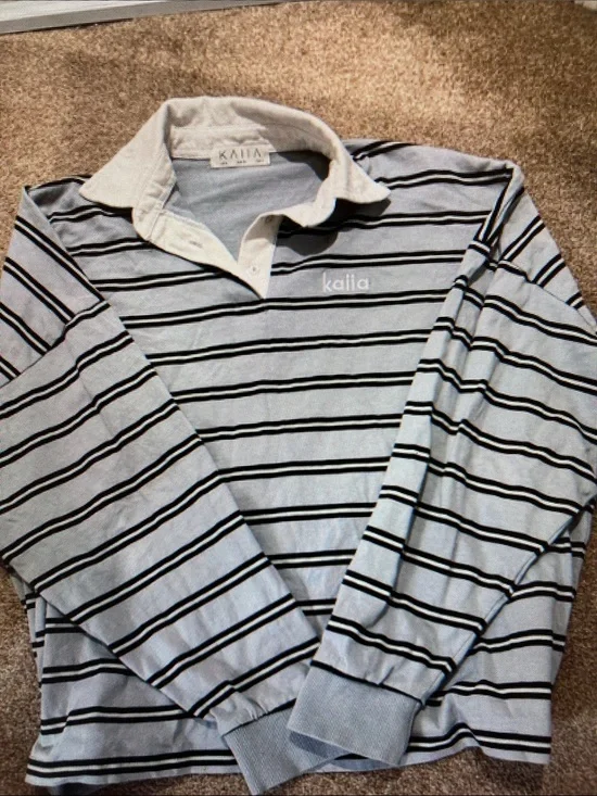 Striped Rugby Pullover with Contrast Collar