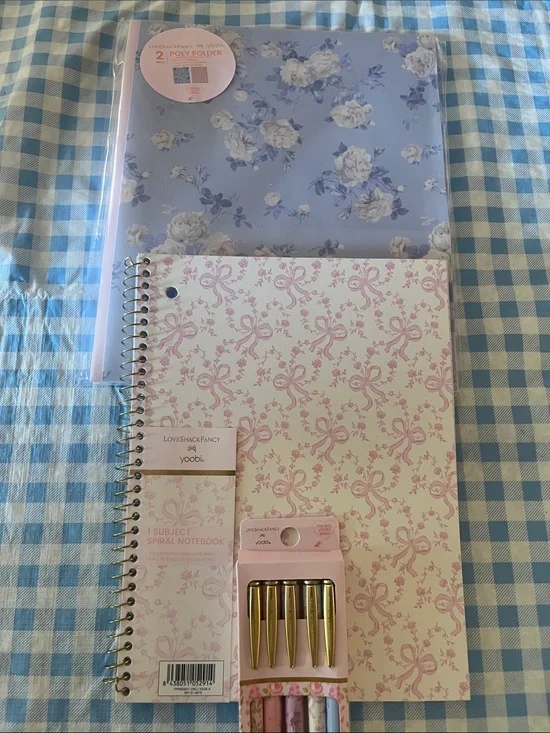 LoveShackFancy x Yoobi Pink Floral Spiral Notebook & Blue Floral Poly Folder Set