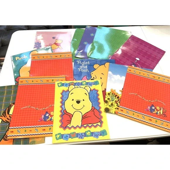 Vintage Pen Tab Disney Winnie The Pooh School Folder Lot of 13 Piglet Tigger Y2K