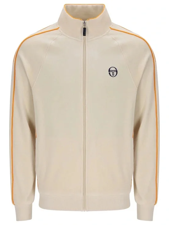 🛑 Sergio Tacchini Tasso Velour Track Top in Sandshell Beige/Orange Pepper - NWT