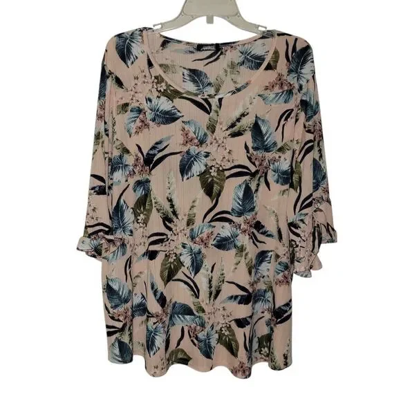Pink and Blue Relaxed Ruffled Blouse